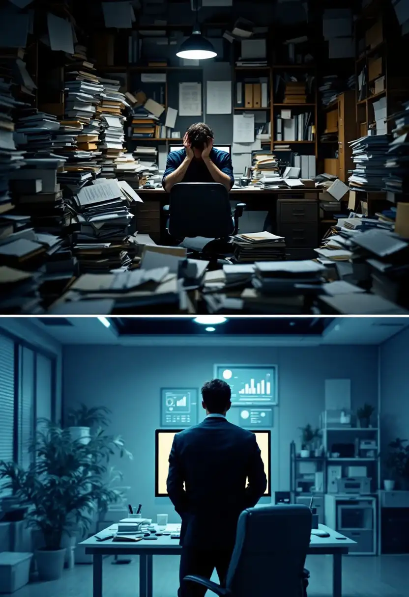 Visual of businesses overwhelmed by technical jargon, with Solwings offering tailored ERP solutions.